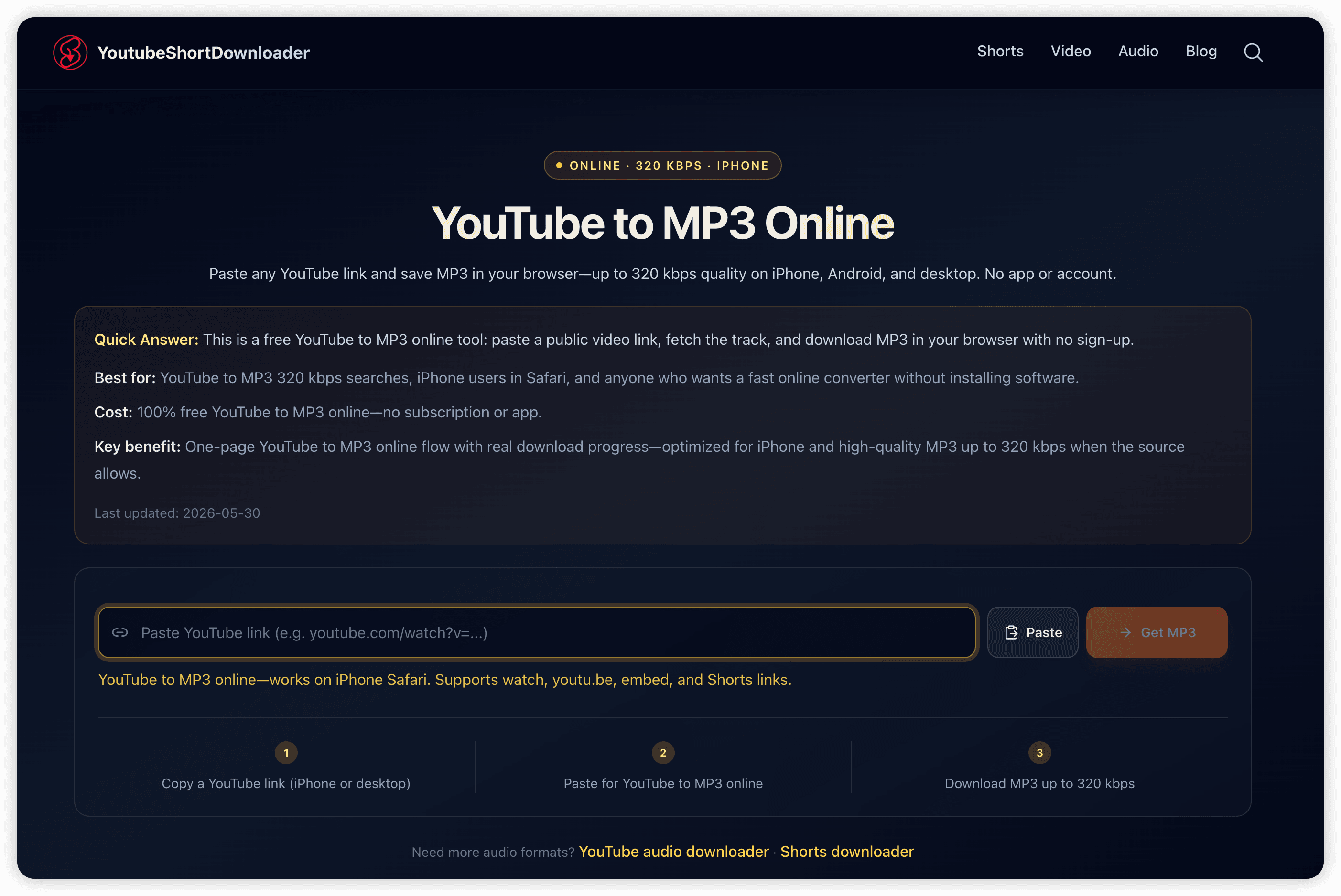 YoutubeShortDownloader logo — free YouTube to MP3 online converter